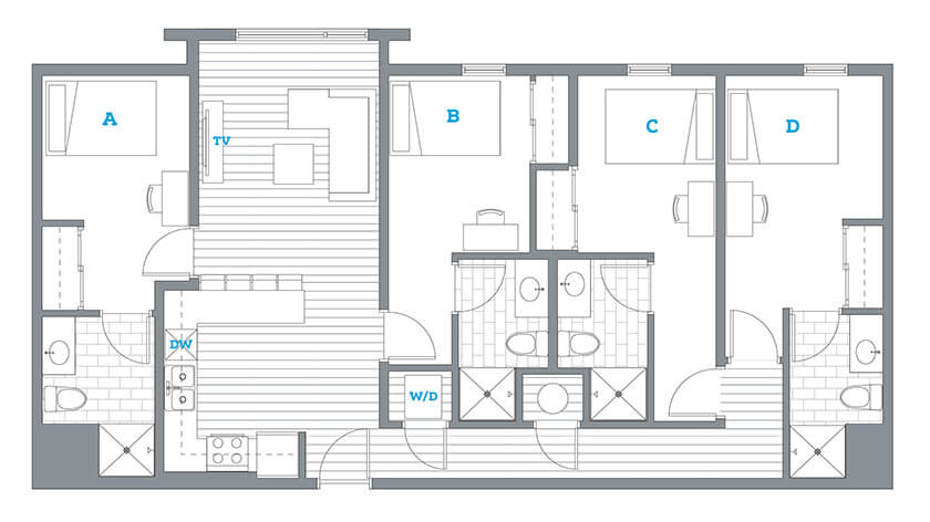 example floor plan layout of a four bedroom apartment at the soto