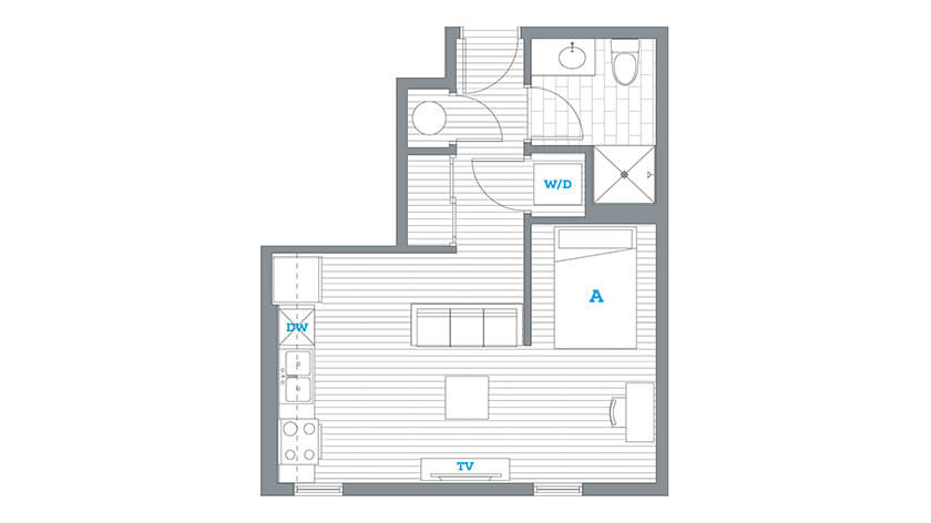 example floor plan layout of a studio apartment at the soto